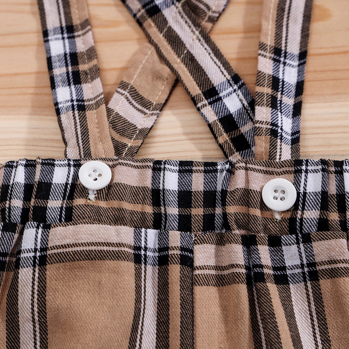 🧸 Ensemble 2 Pièces Bébé – Body à Manches Courtes Motif Ours + Pantalon Bretelles à Carreaux™ - Planète bébé