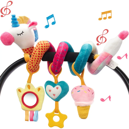 🚗🧸 Jouet de Voiture pour Bébé – Miroir, Grelot, Bruit de Papier &amp; Poignée Squeaky – Jouet d’Éveil pour Siège Auto ou Poussette™