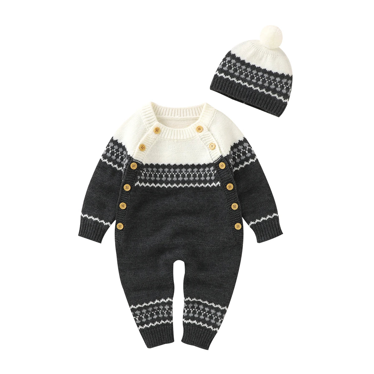 Combinaison Bébé Tricotée avec Bonnet – Body Hiver Automne