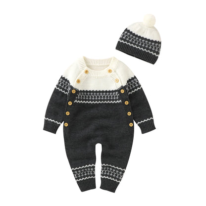Combinaison Bébé Tricotée avec Bonnet – Body Hiver Automne