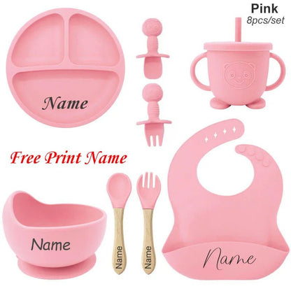 🍽️👶 Set Repas Bébé Personnalisable – Nom Gravé – Silicone Alimentaire Antidérapant (8 pièces)™ - Planète bébé