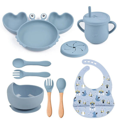 🍽️ Set de Vaisselle Bébé 9 Pièces en Silicone – Antidérapant &amp; Sans BPA™ - Planète bébé