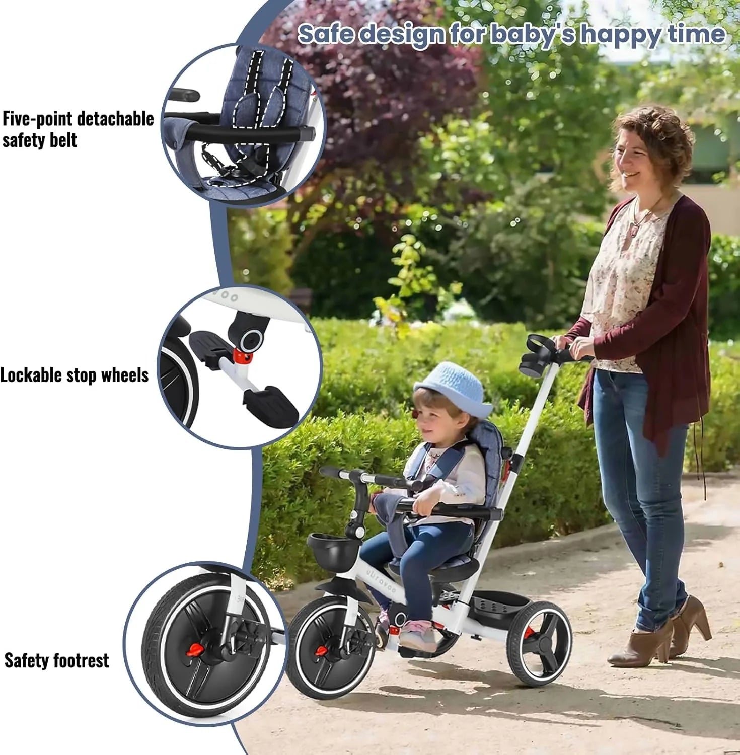 🚲 Tricycle Évolutif 6 - en - 1 pour Bébé – Poussette Vélo avec Guidon Parental, Canopy Réglable &amp; Ceinture de Sécurité™ - Planète bébé