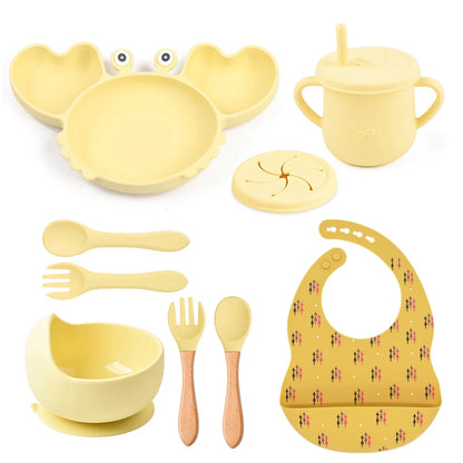 🍽️ Set de Vaisselle Bébé 9 Pièces en Silicone – Antidérapant &amp; Sans BPA™