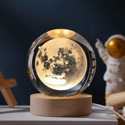 🌌 Lampe de Nuit Cristal 3D Galaxie – Lune &amp; Planètes – USB LED – Déco Cadeau Unique™ - Planète bébé