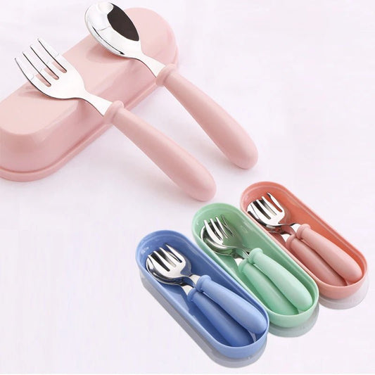 🍽️✨ Set de Couverts Enfant 3 pièces – Cuillère, Fourchette &amp; Boîte – Inox &amp; Sans BPA™ - Planète bébé