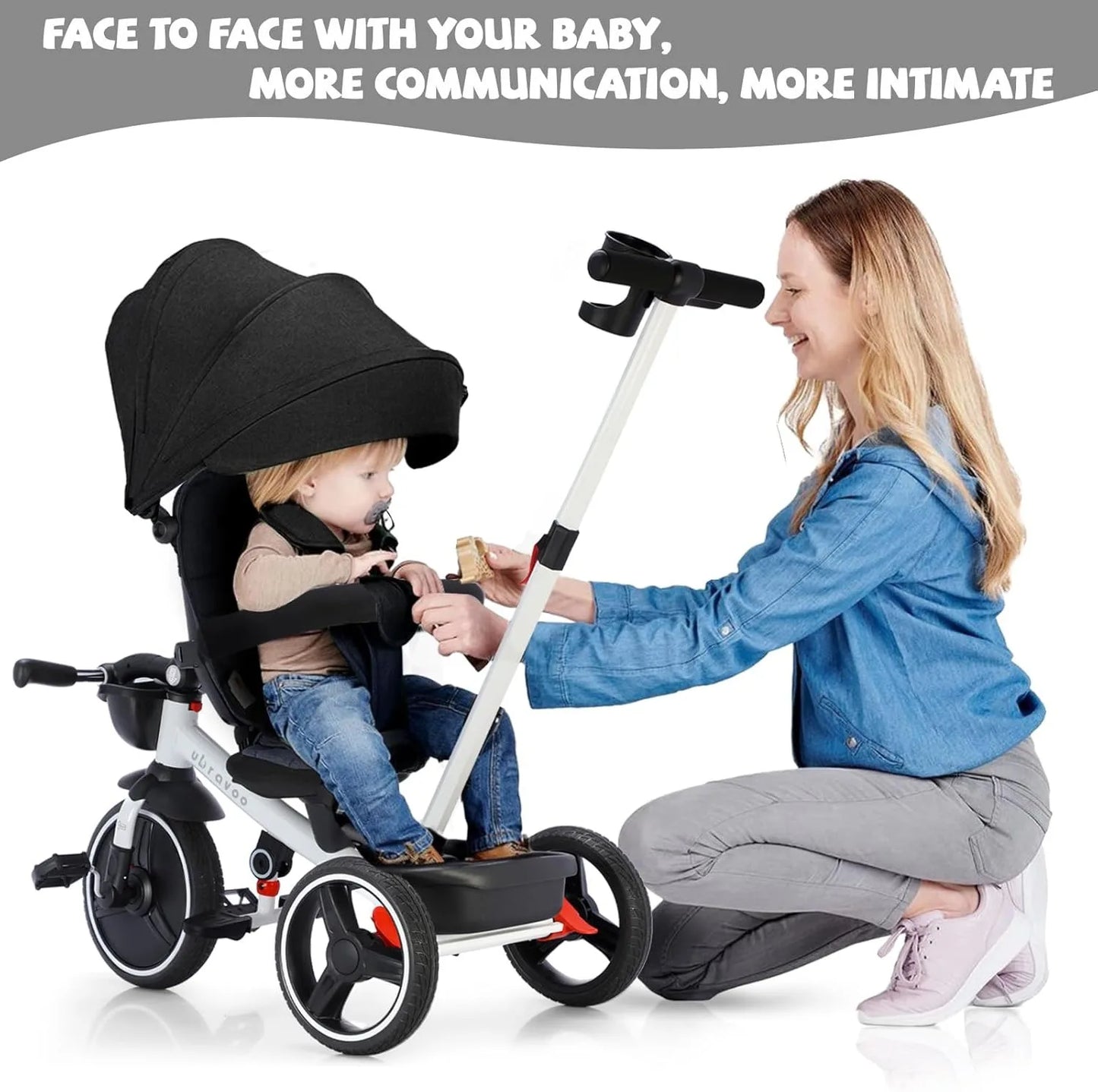 🚲 Tricycle Évolutif 6-en-1 pour Bébé – Poussette Vélo avec Guidon Parental, Canopy Réglable &amp; Ceinture de Sécurité™