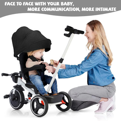 🚲 Tricycle Évolutif 6-en-1 pour Bébé – Poussette Vélo avec Guidon Parental, Canopy Réglable &amp; Ceinture de Sécurité™