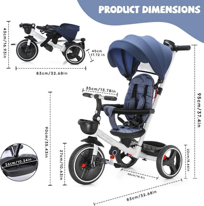 🚲 Tricycle Évolutif 6 - en - 1 pour Bébé – Poussette Vélo avec Guidon Parental, Canopy Réglable &amp; Ceinture de Sécurité™ - Planète bébé