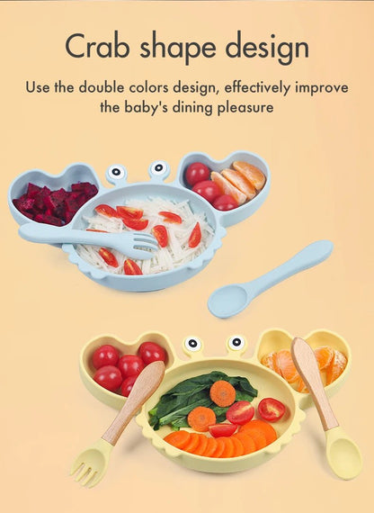 🍽️ Set de Vaisselle Bébé 9 Pièces en Silicone – Antidérapant &amp; Sans BPA™ - Planète bébé