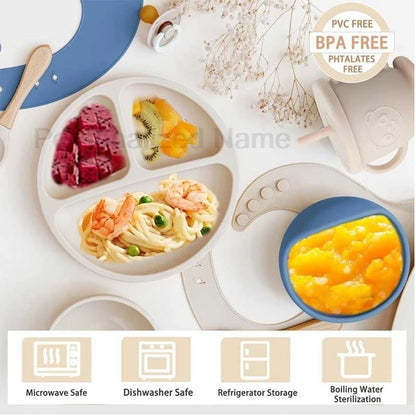 🍽️👶 Set Repas Bébé Personnalisable – Nom Gravé – Silicone Alimentaire Antidérapant (8 pièces)™ - Planète bébé