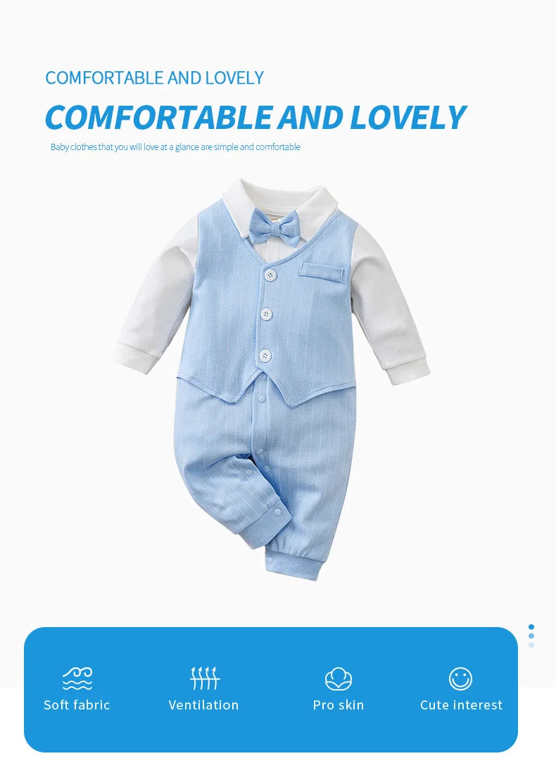🎩 Combinaison Bébé Garçon Style Gentleman – Coton 100% – Nœud Papillon Intégré – Printemps &amp; Automne™ - Planète bébé