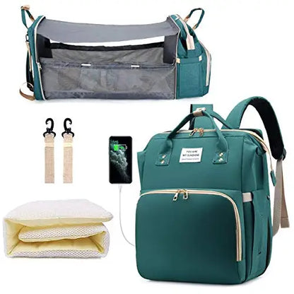 🎒🍼 Sac à Langer 3-en-1 avec Lit Bébé Intégré – Sac à Dos Voyage Étanche avec Port USB – Multifonction pour Parents Modernes