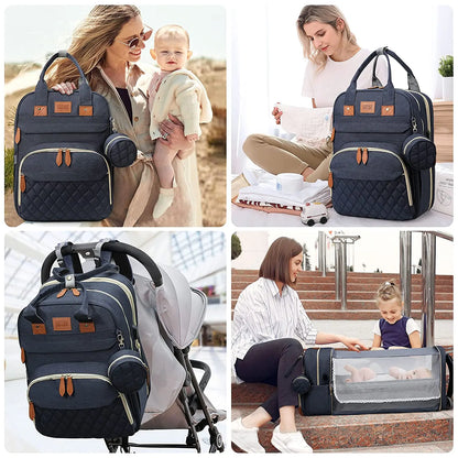 🎒🍼 Sac à Langer 3-en-1 avec Lit Bébé Intégré – Sac à Dos Voyage Étanche avec Port USB – Multifonction pour Parents Modernes