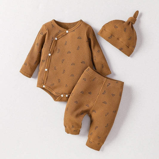 👶🍂 Ensemble Bébé Garçon 2 Pièces + Bonnet – Manches Longues – Automne | Confort Coton Doux™