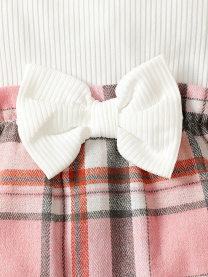 Barboteuse Bébé Fille Printemps Automne à Manches Volantes – Motif Carreaux Rose avec Bandeau – Confort Stretch 0-18 Mois™