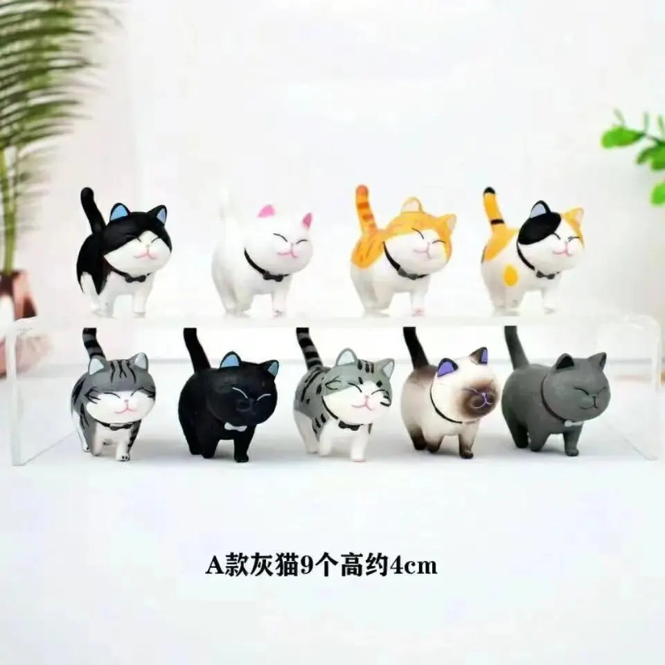 Lot de 9 Figurines Chat Kawaii avec Clochette