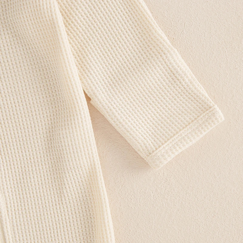👶🍂 Combinaison Bébé Automne – Romper à Pieds Uni en Coton Gaufré + Bonnet™