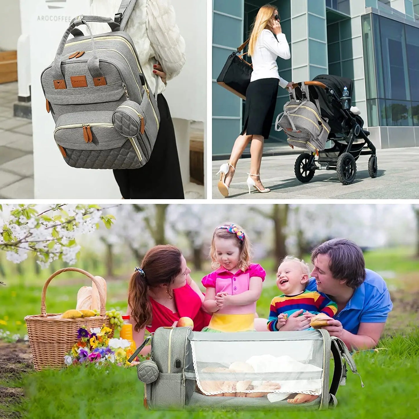 🎒🍼 Sac à Langer 3-en-1 avec Lit Bébé Intégré – Sac à Dos Voyage Étanche avec Port USB – Multifonction pour Parents Modernes