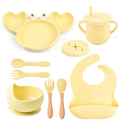 🍽️ Set de Vaisselle Bébé 9 Pièces en Silicone – Antidérapant &amp; Sans BPA™ - Planète bébé