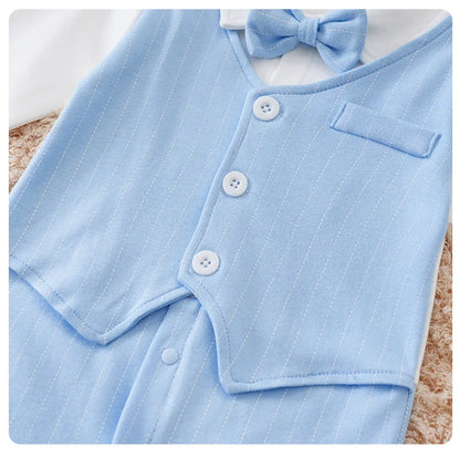 🎩 Combinaison Bébé Garçon Style Gentleman – Coton 100% – Nœud Papillon Intégré – Printemps &amp; Automne™ - Planète bébé