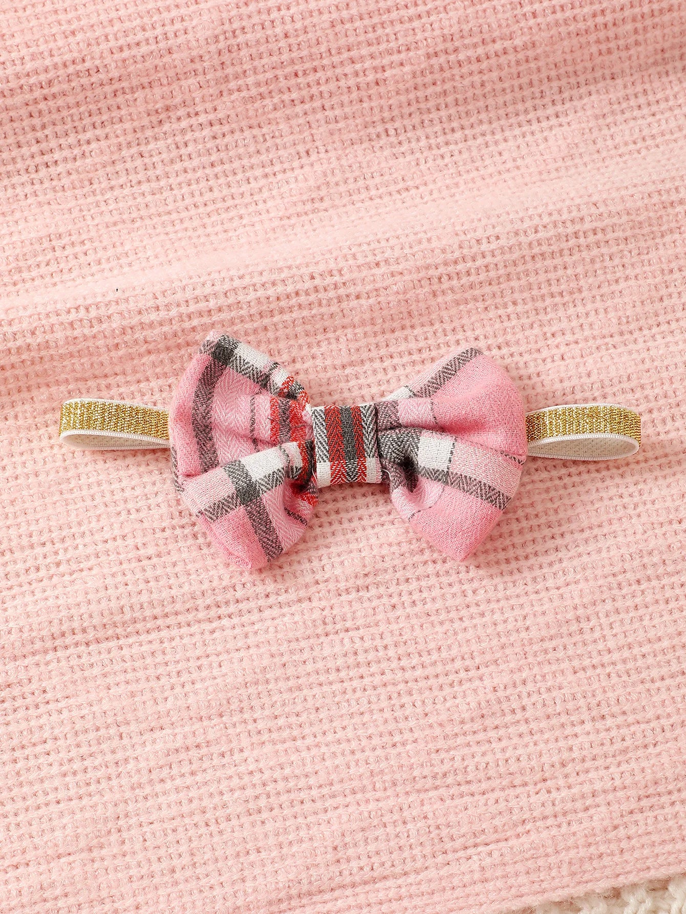 Barboteuse Bébé Fille Printemps Automne à Manches Volantes – Motif Carreaux Rose avec Bandeau – Confort Stretch 0-18 Mois™