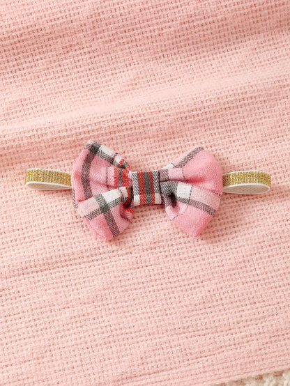 Barboteuse Bébé Fille Printemps Automne à Manches Volantes – Motif Carreaux Rose avec Bandeau – Confort Stretch 0-18 Mois™