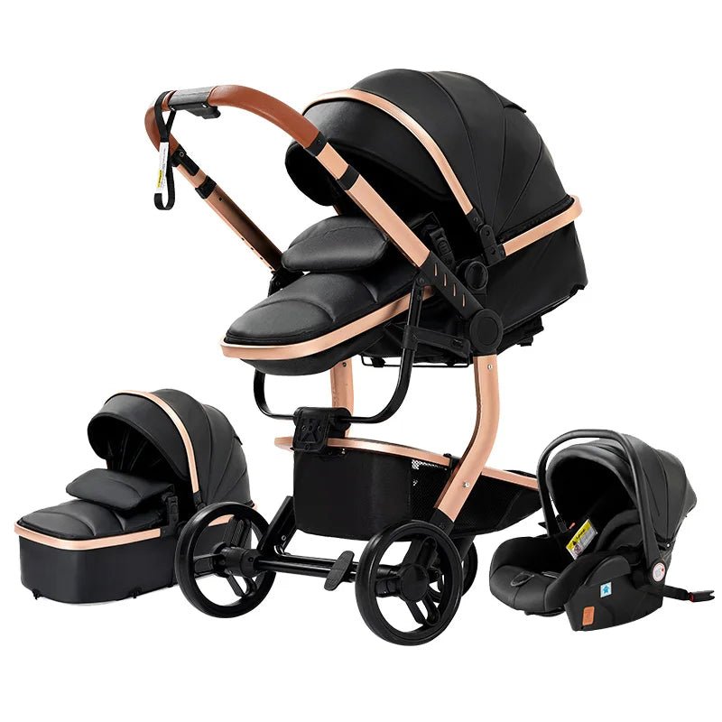 Poussette Bébé 3 - en - 1 de Luxe – Cuir PU - Planète bébé