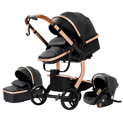 Poussette Bébé 3 - en - 1 de Luxe – Cuir PU - Planète bébé