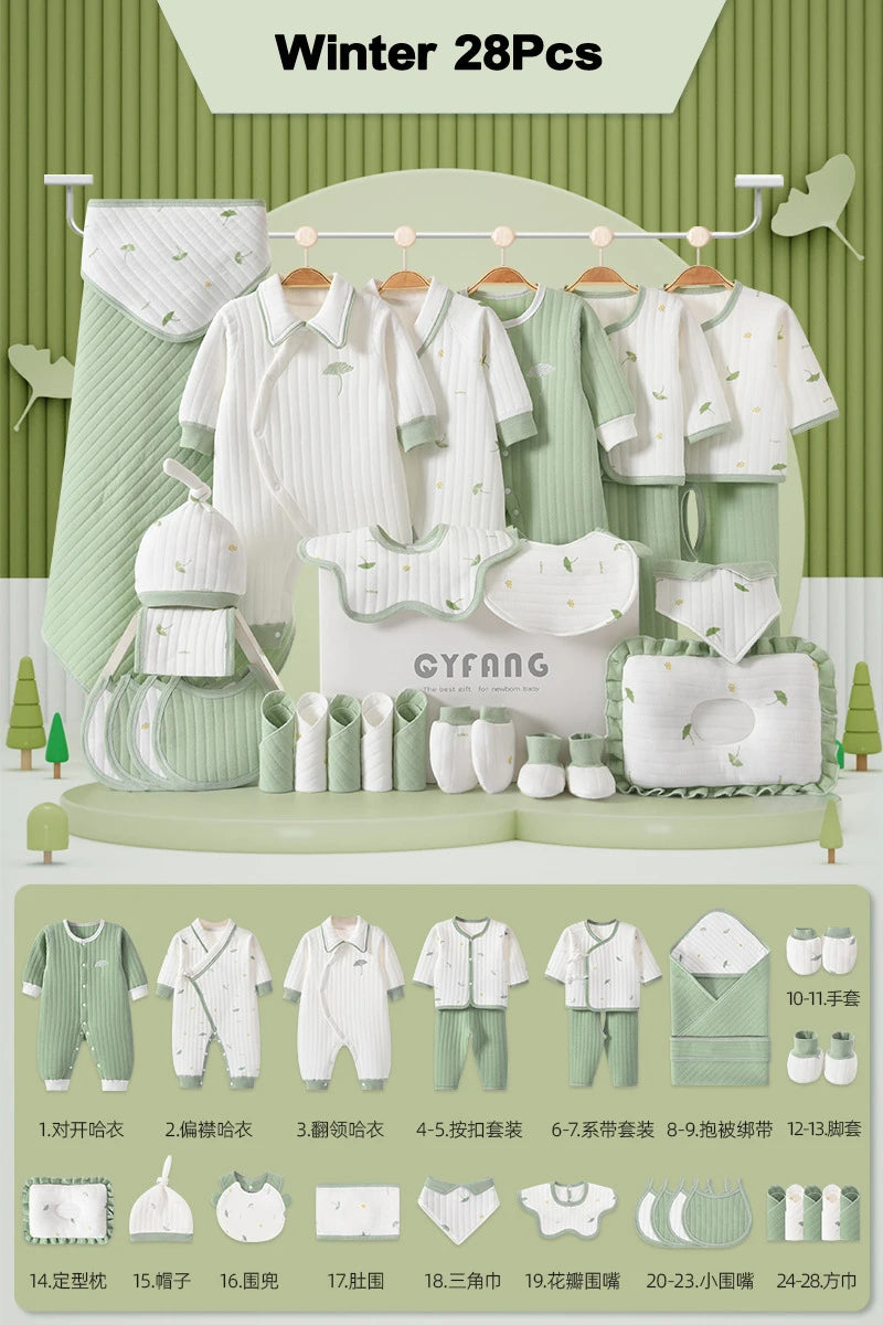 Set Naissance 28 Pièces Bébé 100% Coton – Ensemble Complé Neutre Garçon Fille Toutes Saisons™