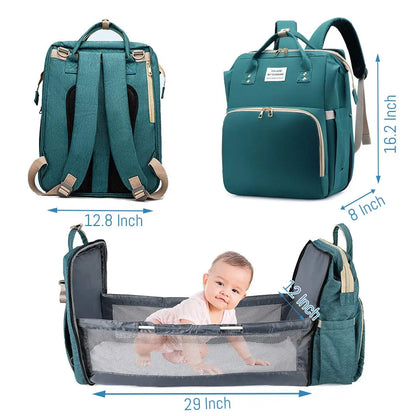 🎒🍼 Sac à Langer 3-en-1 avec Lit Bébé Intégré – Sac à Dos Voyage Étanche avec Port USB – Multifonction pour Parents Modernes
