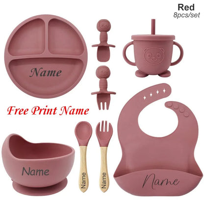 🍽️👶 Set Repas Bébé Personnalisable – Nom Gravé – Silicone Alimentaire Antidérapant (8 pièces)™