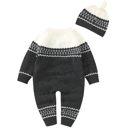 Combinaison Bébé Tricotée avec Bonnet – Body Hiver Automne