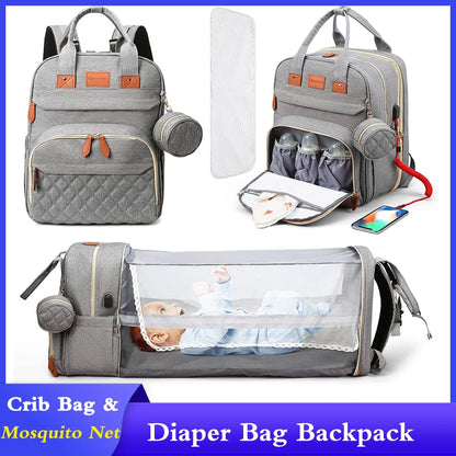 🎒🍼 Sac à Langer 3-en-1 avec Lit Bébé Intégré – Sac à Dos Voyage Étanche avec Port USB – Multifonction pour Parents Modernes