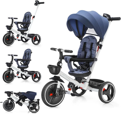 🚲 Tricycle Évolutif 6-en-1 pour Bébé – Poussette Vélo avec Guidon Parental, Canopy Réglable &amp; Ceinture de Sécurité™