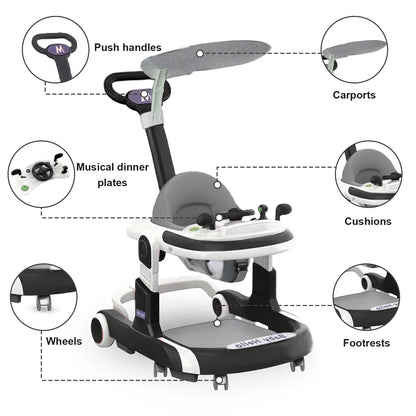 Trotteur Bébé Multifonction™ – Avec Pare-Soleil, Siège Confort et Musique – Antibasculement et Réglable