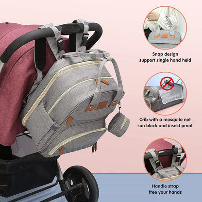 🎒🍼 Sac à Langer 3-en-1 avec Lit Bébé Intégré – Sac à Dos Voyage Étanche avec Port USB – Multifonction pour Parents Modernes