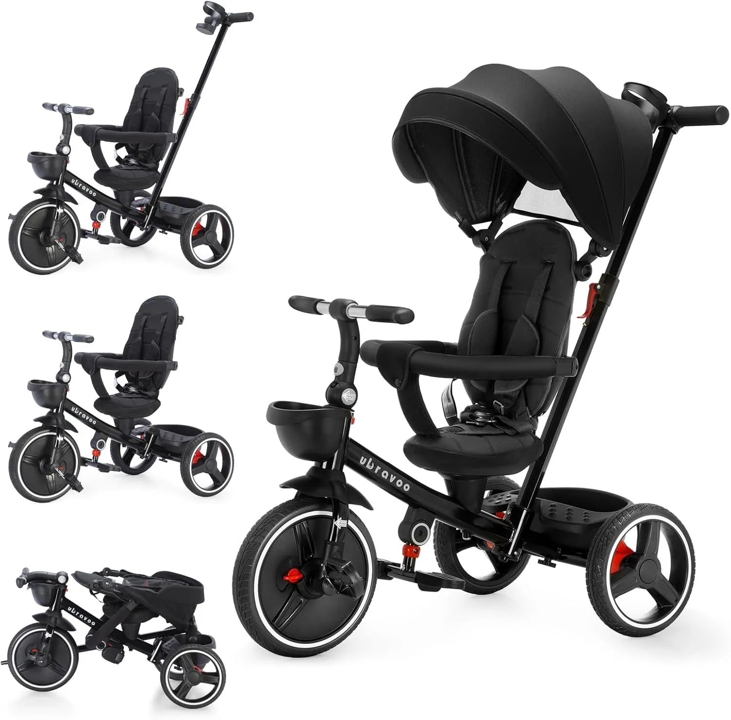 🚲 Tricycle Évolutif 6 - en - 1 pour Bébé – Poussette Vélo avec Guidon Parental, Canopy Réglable &amp; Ceinture de Sécurité™ - Planète bébé