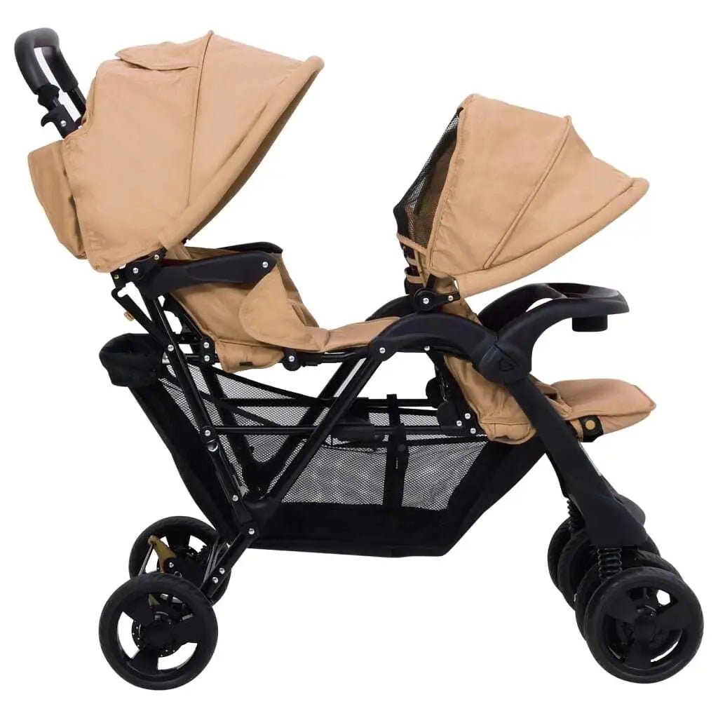 Poussette Double Tandem Taupe - Planète bébé