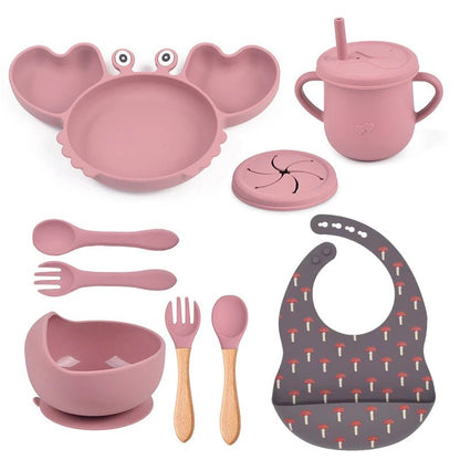 🍽️ Set de Vaisselle Bébé 9 Pièces en Silicone – Antidérapant &amp; Sans BPA™ - Planète bébé