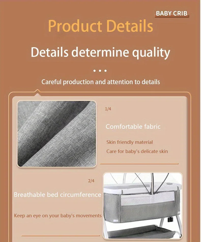 🛏️👶 Lit Bébé Multifonction – Berceau Portatif avec Réglage en Hauteur &amp; Fonction Bascule – Lit d’Appoint Pliable™