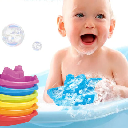 🛁🎨 Jouets de Bain Bébé – Gobelets Empilables Colorés – Jouet Éducatif Montessori – Forme Bateau – Tour Pliable pour Enfants™ - Planète bébé
