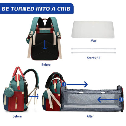 🎒🍼 Sac à Langer 3-en-1 avec Lit Bébé Intégré – Sac à Dos Voyage Étanche avec Port USB – Multifonction pour Parents Modernes