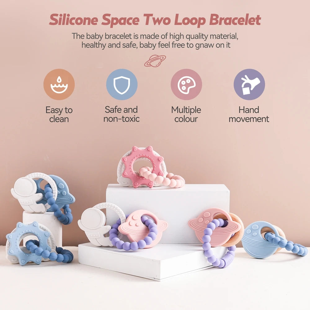 🪐👶 Anneau de Dentition Bébé – Silicone Alimentaire – Bracelet Sensoriel Planète – Dès 0 Mois™ - Planète bébé