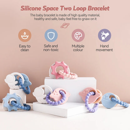 🪐👶 Anneau de Dentition Bébé – Silicone Alimentaire – Bracelet Sensoriel Planète – Dès 0 Mois™ - Planète bébé
