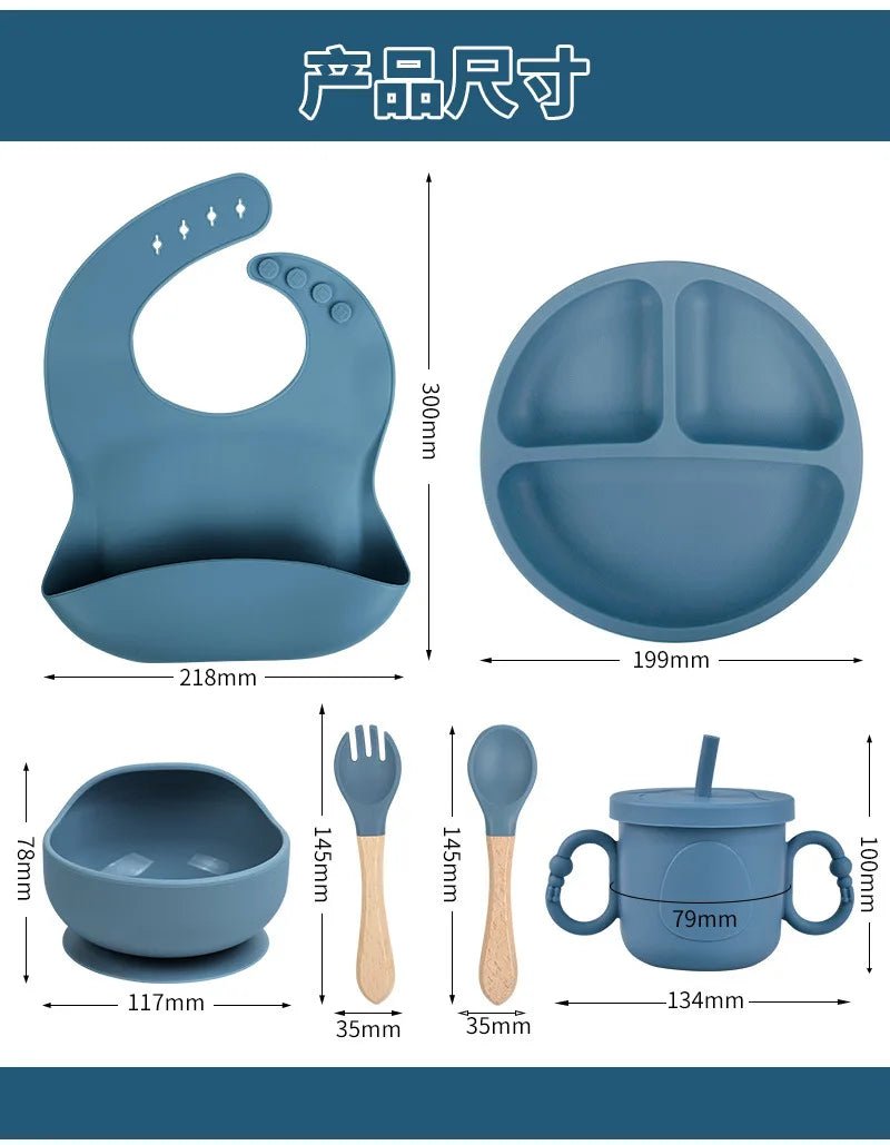 🍽️ Set de Vaisselle en Silicone pour Bébé – 8 Pièces Évolutives et Sûres™ - Planète bébé