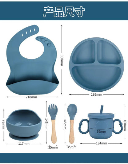 🍽️ Set de Vaisselle en Silicone pour Bébé – 8 Pièces Évolutives et Sûres™ - Planète bébé