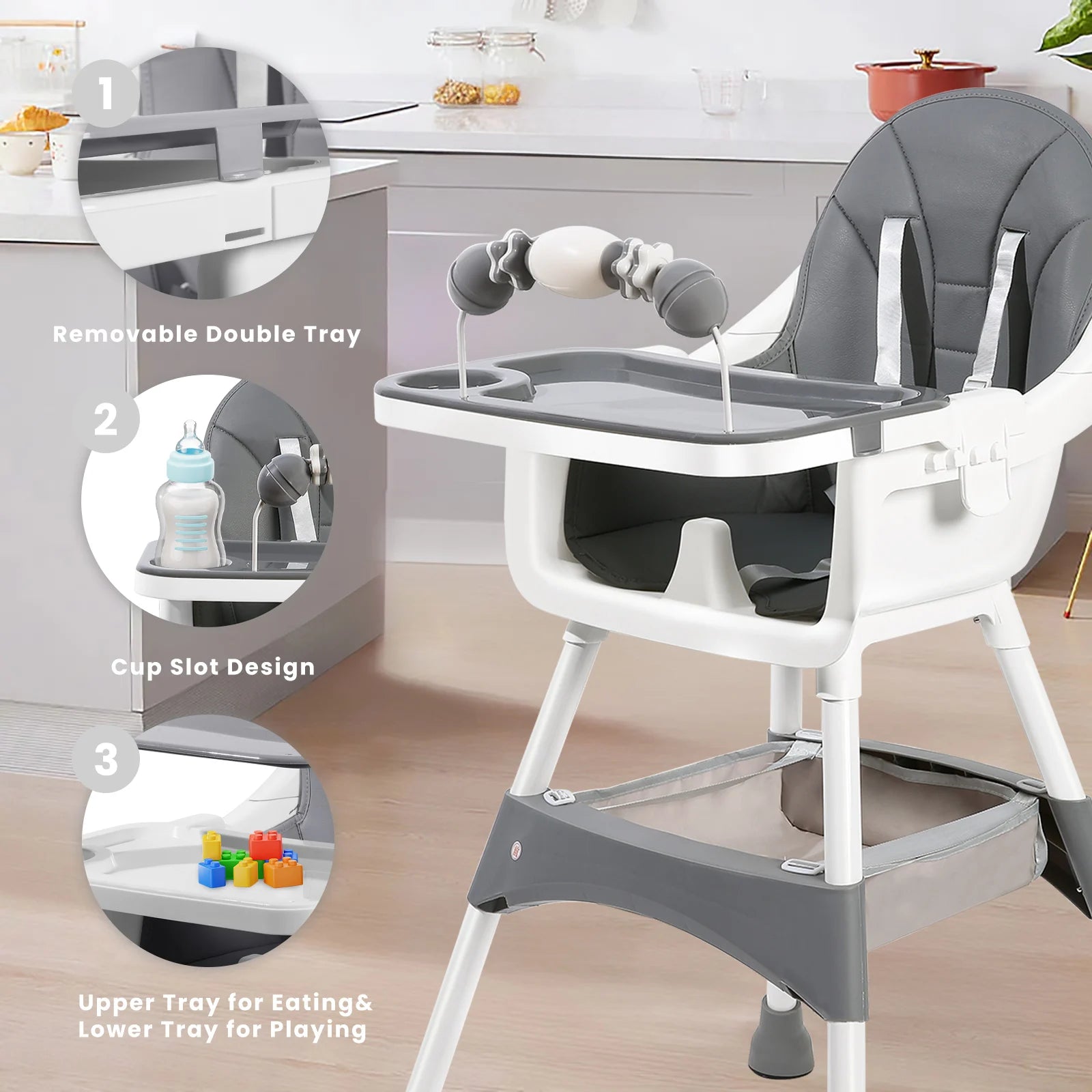 chaise haute évolutive portable double plateau support jouets - Planète bébé