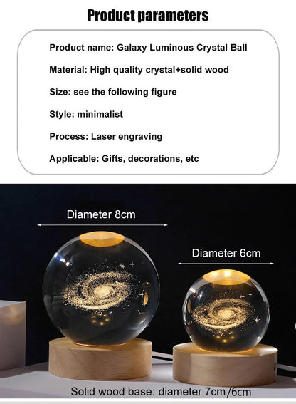 🌌 Lampe de Nuit Cristal 3D Galaxie – Lune &amp; Planètes – USB LED – Déco Cadeau Unique™ - Planète bébé