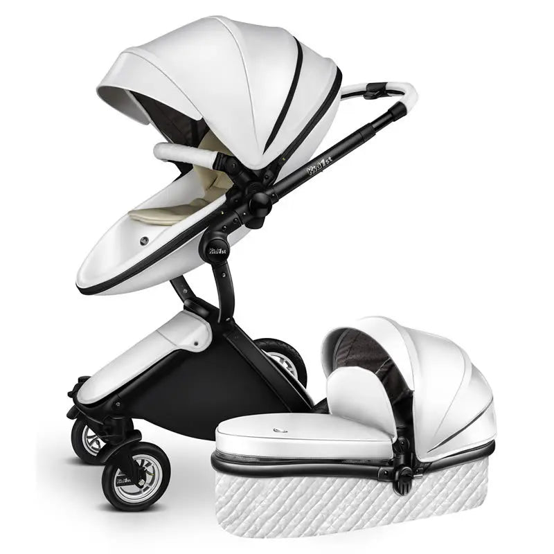 👑 Poussette Bébé Luxe – Haute Position – Pliable – Similicuir – Voyage &amp; Confort Total™ - Planète bébé